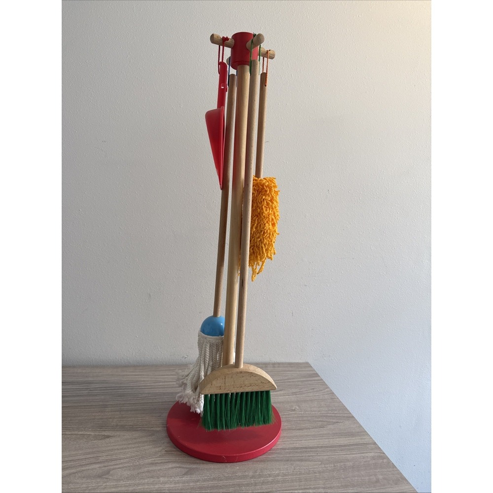 Melissa & Doug Wooden Pretend Play Cleaning Set Mop, Broom, Dustpan, Brush, Dus…